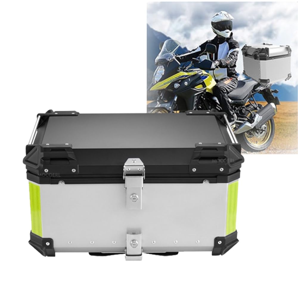 Motorcycle Tour Tail Box Scooter Trunk Luggage 36L 45L 55L 65L Waterproof Aluminum Top Case with Security Lock, for Helmet Storage(Silver,80L)