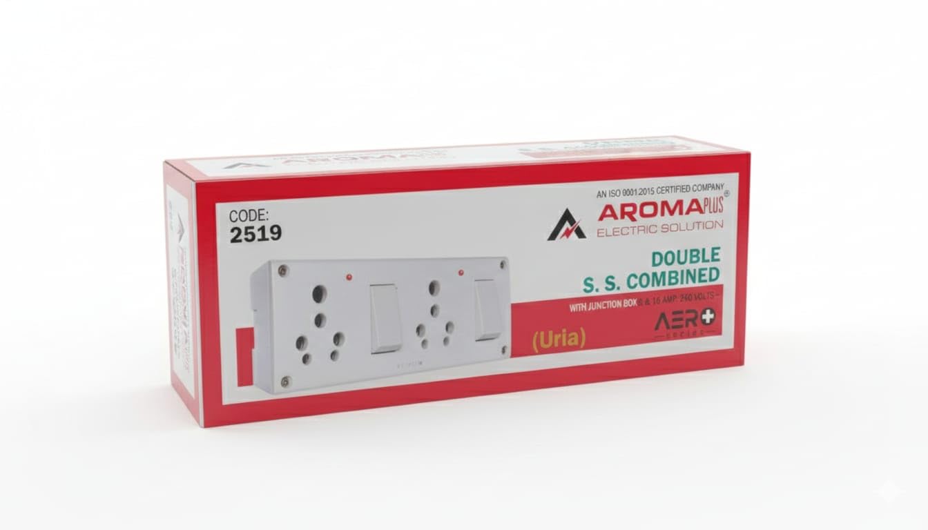 Double S.S. Combined Switch Socket, 6 & 16 Amp 240 Volts, with Junction Box, Code 2519, Uria-image-39