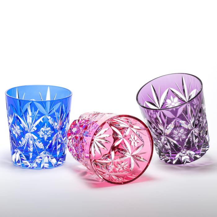 Amazon | 硝子工房 彩鳳 江戸切子 オールド 金紫 笹の葉星文様 | 硝子