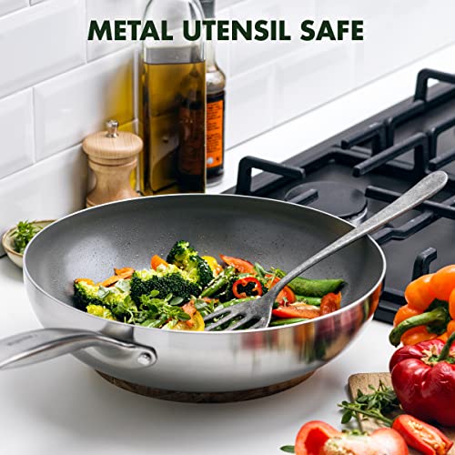 Greenpan CC005351-001 Chatham Tri-Ply Stainless Steel Healthy Ceramic Nonstick 11 Inch Wok Pan thumb #7