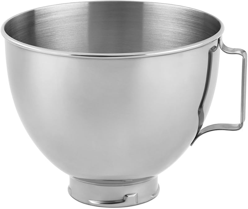 KitchenAid K45SBWH Tazón de acero inoxidable pulido de 4,5 cuartos con asa | Acabado pulido, mango cómodo para un agarre seguro, apto para lavavajillas, se adapta a batidoras de pie con cabezal inclinable KitchenAid seleccionadas.