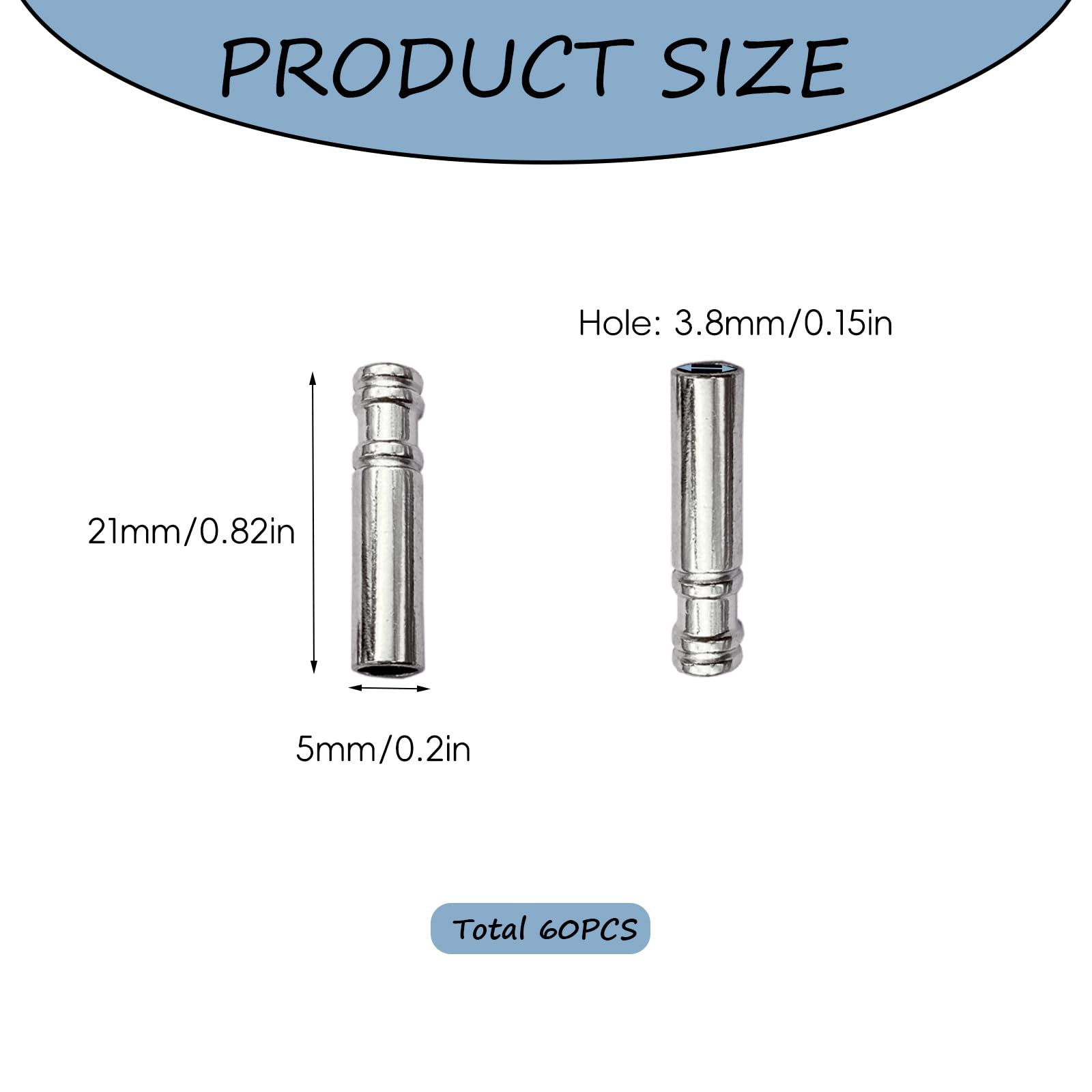 60Pcs Bolo Tie Tips, Bolo Tie Long Cord Ends Accessories, Bolo Cap Buckle Replacement, Bolo Tie Supplies with 3.8mm Inner Diameter for Bolo Tie Making DIY Crafts Clothes Decor