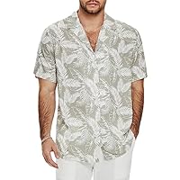 Friptspyg Camisa Manga Corta Algodón Hombres Camisa Hawaiana Hombres Verano Camisa Impresa Ocio Funky Camisa Hawaiana Ajuste Holgado Camisas de Playa, Verde-Blanco XL