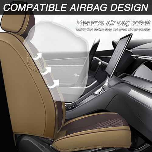 Image of Car Seat Covers for Chevrolet Equinox 2005-2026, Premium Nappa Leather Waterproof & Anti-Slip, Full Coverage Customized fit Chevrolet Equinox Seat Covers Front Set (2 Seats Luxury,Beige-Brown)