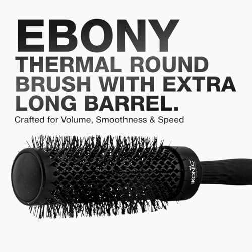 Image of Ikonic Professional Thermal Round Brush with Extra Long Barrel, Ionic Technology, Anti Frizz Styling, Curling, Volumizing & Waves for Women & Men, All Hair Types, Salon & Personal Use - TRB 32 XL