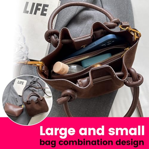 Image of Women's Brown Suede Crossbody Bag,Small Crossbody Bag Shoulder Bag for Women,Small Purse Suede Bag Handbags,Small Bucket bag