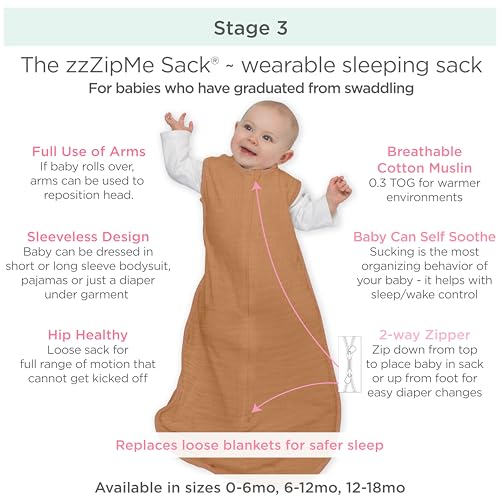 Image of SwaddleDesigns Muslin zzZipMe Sleeping Sack, for Baby Boy and Girl, Wearable Blanket with 2-Way Zipper