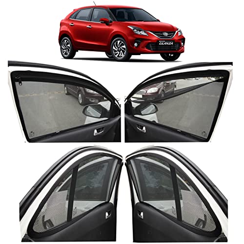Image of Autofact Magnetic Car Sunshades Compatible with Toyota Glanza (2014 to 2021) (Set of 4) - Easy Installation, UV Protection, Keeps Car Cool (Front 2 with Zippers, Rear 2 Without Zippers)