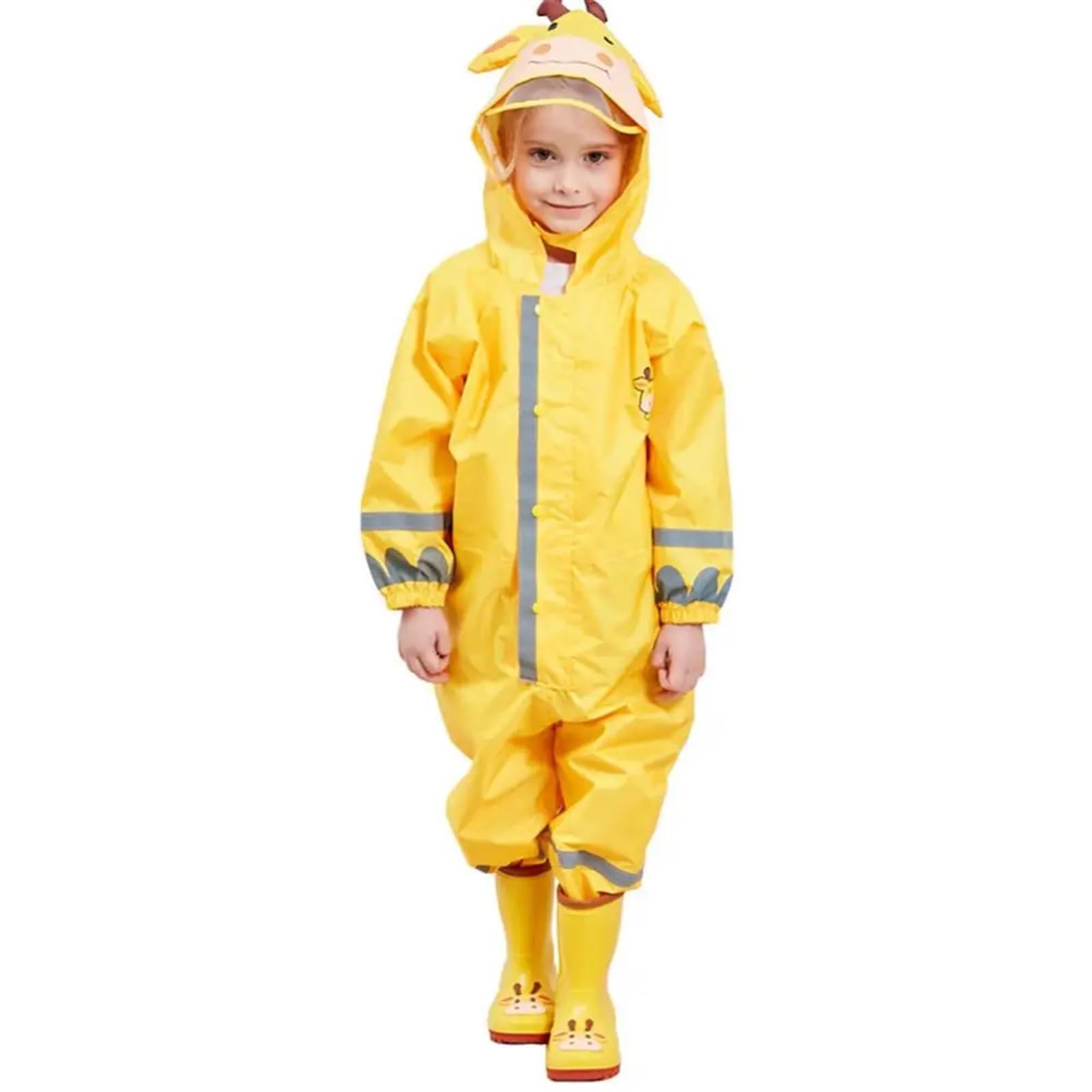 Chubasquero NiñO Chubasquero for niños y niñas, Mono Impermeable con Capucha, Ropa Impermeable y Pantalones for niños de 1 a 10 años, 1 ud.(Yellow,L)