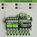 Max Loads 400lbs Power Tool Organizer Wall Mount, 4 Layer Garage Organization with 8 Cordless Drill Holder，Heavy Duty Metal Tool Storage Rack with 8 Outlet Power Strip for Room, Workshop