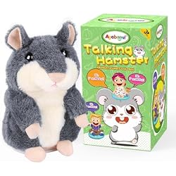 Ayeboovi Talking Hamster Repeats What You Say, Plush Toy for Toddler, Gray | Stuffed Animals for Learning, Interactive, Sensory & Companion, Birthday Gifts for 3-6 Year Old Girls & Boys
