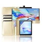 DAMONDY for LG Wing Case,Premium PU Leather Card Slots Magnetic Kickstand Flip Hand Strap Wallet Cases for LG Wing 5G -Gold
