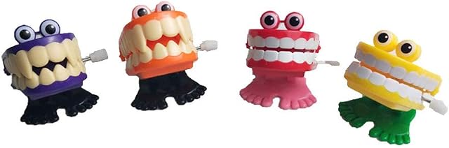Tomaibaby 4pcs Teeth Wind- up Toys Plastic Chattering Teeth Wind up Toy Popping Teeth Toy for Halloween (Random Color)
