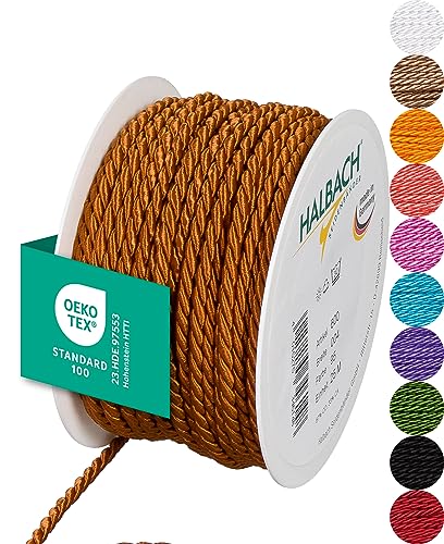 Halbach Seidenbänder Cordón Premium (Amarillo Ocre), Ancho 4 mm, Longitud 25 m, Fabricado en Alemania y Certificado Öko-Tex, cordón de satén Brillante de Acetato