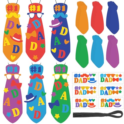 Dinifee 30 Sets Father's Day Craft Kit Dad DIY Tie Crafts Make Your Own Father's Necktie Craft Gifts Bulk for Art Activities Home Fathers Day Party Favor Supplies