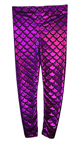 Leggings effet mouillé violet au fini métallisé sirène