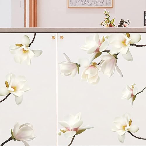 Miniatura 3 de Runtoo Calcomanías de pared 3D de flores blancas Magnolia Floral para niñas, dormitorio, sala de estar, decoración de pared