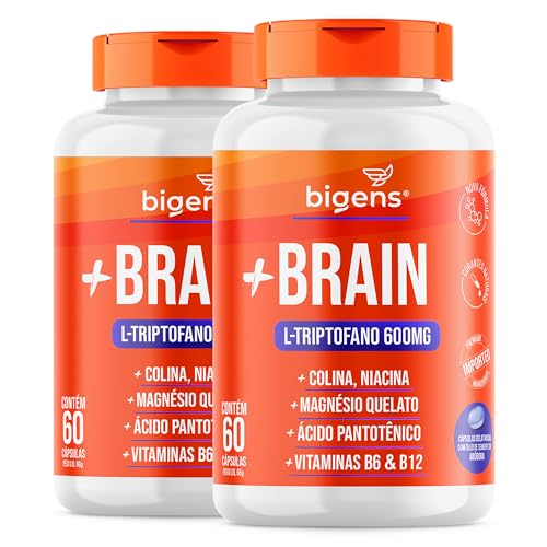 + Brain Triptofano 600mg Colina Relax e Foco, Biogens, Kit 2x 60 ...
