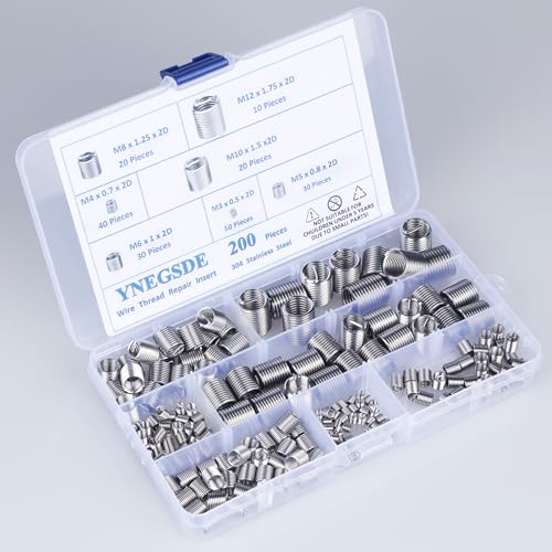 304 stainless steel helical coiled metric thread repair kit - 200pcs assortment kit - m3 m4 m5 m6 m8 m10 m12 wire screw sleeve inserts