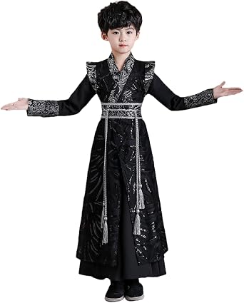 Traditional Chinese Hanfu for Kids, Long Sleeve Kung Fu Uniform for Boys, Sizes 110-170