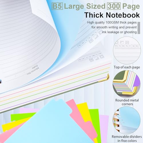 Hardcover Spiral Notebook 8"x10" Journal Notebook with Tabs and Removable Dividers 300 Pages 5 Subject Notebook College Ruled, Faux Leather Spiral Bound Notebook for Women, School Wor(Sage Green) by GDGDSY - Used condition - Image 4