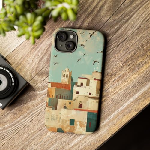 Coque iPhone 15 Plus Illustration Ville Marocaine Rigide Mate Fine