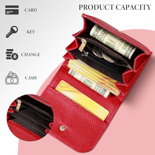 Small Wallets for Women, Ladies PU Leather Accordion Wallet, Mini Card Holder Compact Purse with Coin Pocket (Red)4