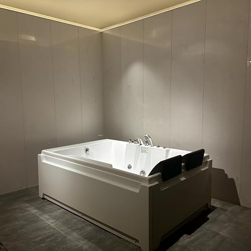 Whirlpool Bathtub Corner Tub SPA for 2 Persons, Deep-Soaking Jetted Tubs with Air & Water Massage, LED Chromatherapy Lights, Slip-Resistant Floor, Home SPA Jacuzzi for Bathrooms (Milk White, 73"X48")