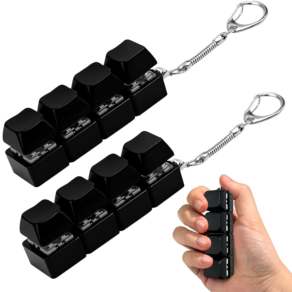 Keyboard Fidget Toy,Keys Decompression Toys,Portable Fidgets Keyboard 4 Buttons with Keychain, Funny Stress Relief Toy,Finger Exercise,Stress Relief Keychain for Office,School,Home and Travel 2PCS