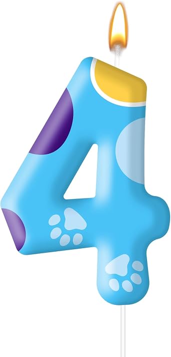 Blue Dog Paw Birthday Candles Cake Topper Numeral Birthday Candles for Boy Girl Dog Paw DecorationNumber 4