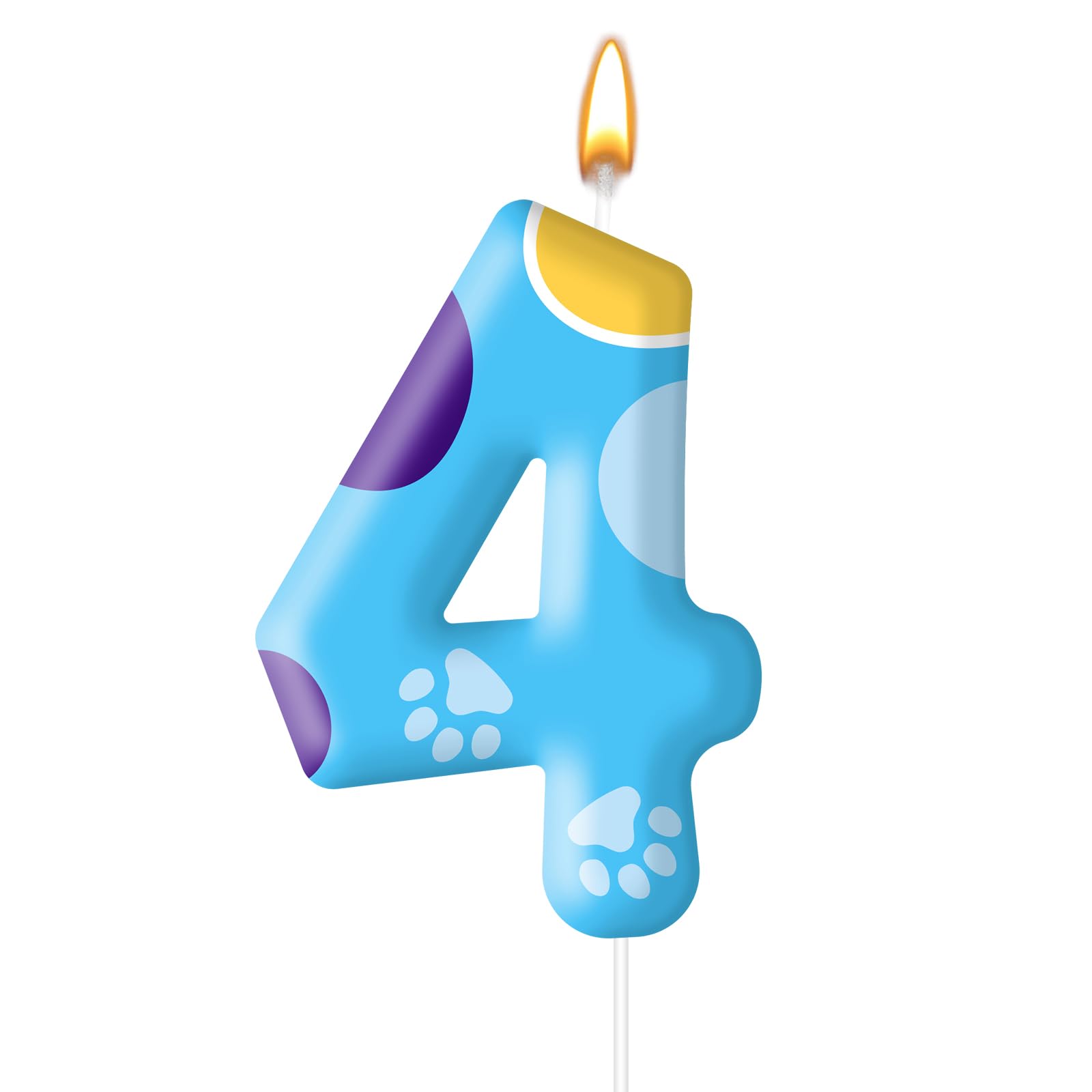 Blue Dog Paw Birthday Candles Cake Topper Numeral Birthday Candles for Boy Girl Dog Paw Decoration(Number 4)
