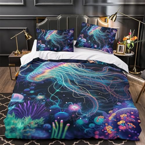 Housse de couette méduse 3Pcs enfants literie lit simple microfibre