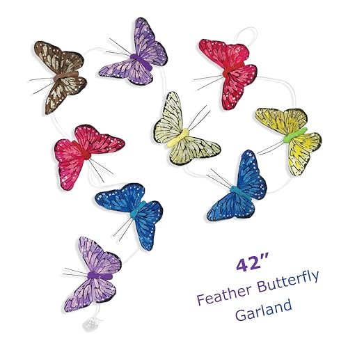 Butterfly Garland - 9 Decorative Colorful 3.5" W Butterflies - Home Décor - Crafting Accessory - Party Decorations - 42" L