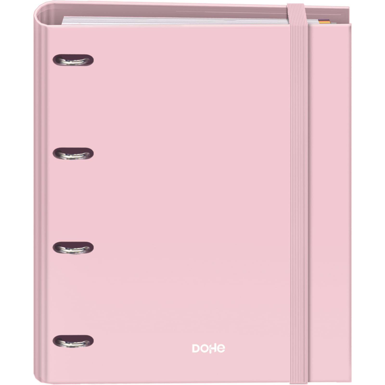 Dohe - Binder with Refill - 4-Ring Folder, A4 (28x32 cm), 100 Sheets 5x5 mm Grid Paper, 4 Colour Dividers, Extra Storage Pocket and Elastic Closure - Serenity Pink