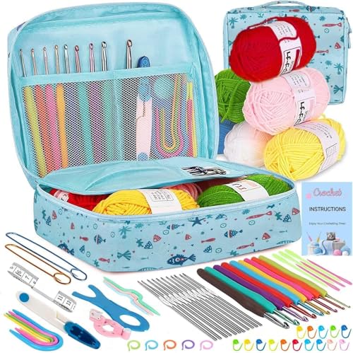 MarlaMall 68-piece crochet set for beginners with 6 colors of crochet yarn and crochet accessories.Crochet Set and Crochet Kits Starter Pack for Beginners
