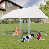 LotFun Large Outdoor Dog Kennel, 6.6 x 6.6 FT Heavy Duty Dog Enclosure with Chain Link Fence, UV-Resistant Canopy Cover, Double Lock Security (6 x 6 x 5 in)