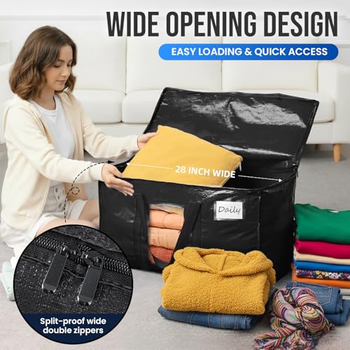 Image of TAILI Extra Large Moving Bags, 8 Pack Black Heavy Duty Totes For Storage with Visible Window, Wrap Around Handles, Storage Bags for Space Saving, Alternative to Moving Boxes