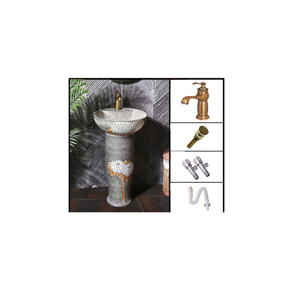Lavandino Per Lavanderia Lavabi in ceramica for bagno Lavandino artistico vintage Lavabo verticale con piedistallo lavabo in un unico pezzo Piedistallo combinato Lavabi Da Esterno Freestanding
