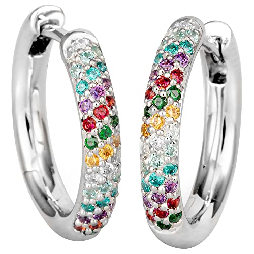 Jobo Damen-Creolen aus 14 Karat 585 Weißgold mit 74 bunten Diamanten