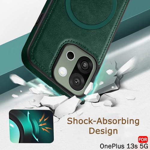 Image of TheGiftKart Genuine Leather Finish Back Cover Case for OnePlus 13s 5G | Shockproof Design | Raised Edges for Camera & Screen Protection | Stunning Minimalist Design Cover (MagSafe Compatible, Green)