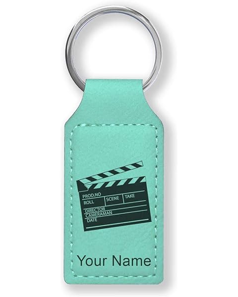 LaserGram Rectangle Keychain, Movie Clapperboard, Personalized Engraving Included (Teal)