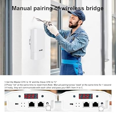 KuWFi 2-Pack 300Mbps Wireless Bridge, Outdoor CPE WiFi Kit Point to Point Wireless Access Point 2.4G Internet Bridge 1KM Transmission Distance Solution for starlink Signal