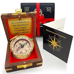 The dream chaser compass in wooden box 2025 graduation gifts for him college high school birthday gift idea for son boys daughter greeting card included inspirational motivational present  urban country home decor