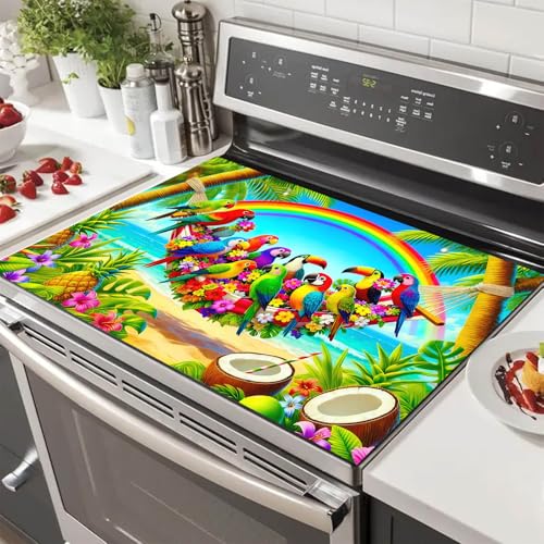 Image of HOMETITUTE Summer Stove Top Cover 28x20 Rainbow Parrot Beach Heat Resistant