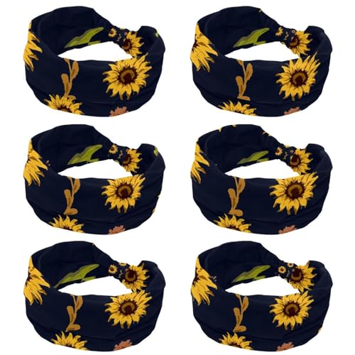 Diademas elásticas mujer pintura al óleo girasol flores fondo oscuro 6 uds