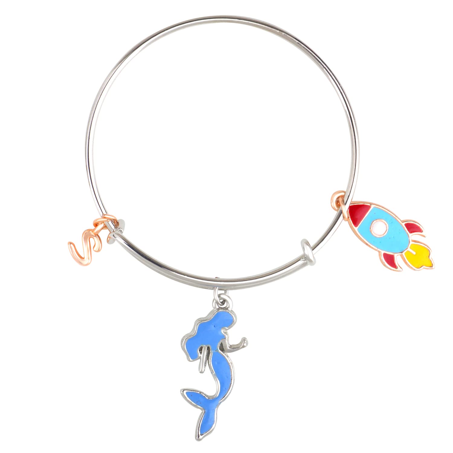 MahiS Letter Mermaid & Rocket Shaped Enamel Work Charms Kids Bracelets for Kids (BRK1100942M)