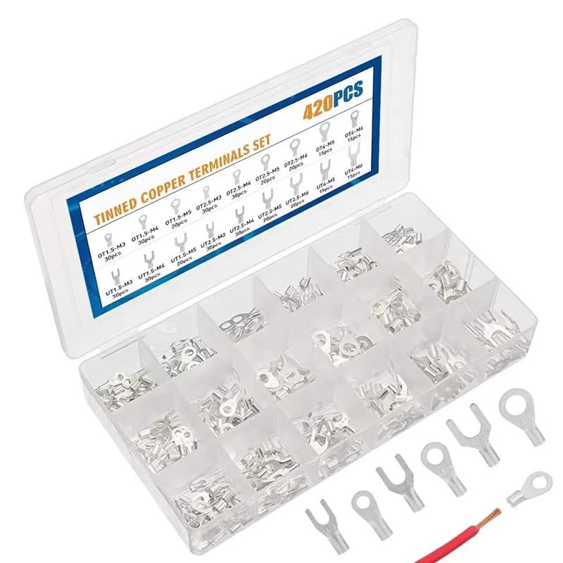 Ensemble de 420 cosses de câble à, connecteur de Fil électrique, Anneau en cuivre, Fourche, cosses de câble, kit d'assortiment d'outils M3 M4 M5 M6
