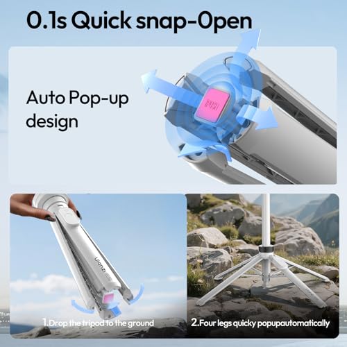 Image of ULANZI Magnetic Phone Tripod 60'' Selfie Stick Auto Open Extendable Stand | Auto Open Tripod, N52 Magnet for Magsafe iPhone Mount, 360 Adjustment Aluminum, Creator Vlog Travel Desk Outdoor Use, White