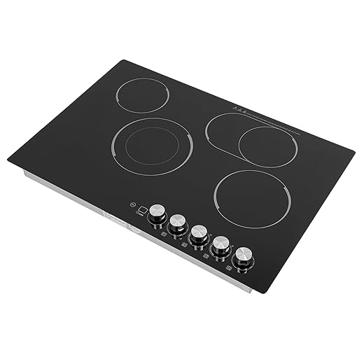 4-Burner Electric Cooktop, 110V 1200W Built-in Stove Top with 0-90mins Timer, 30" x 20" Electric Ceramic Cooktop with Knob Control, for Home, Commercial Kitchen, for Hotel, Restaurant