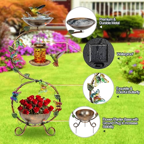 image for FIMOFIDRE 3 in 1 Bird Bath for Outside and Solar Bird Feeders Combo wi